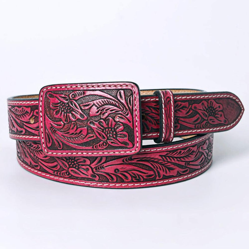 Pink Tooled Leather Belt