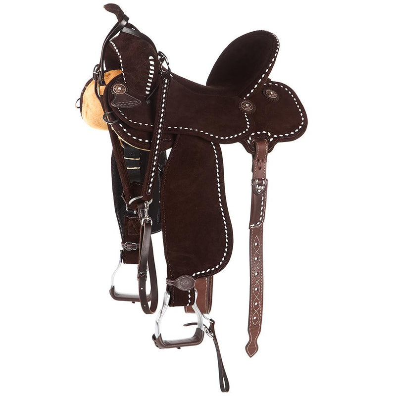 Chocolate Roughout with White Buckstitch Barrel Saddle