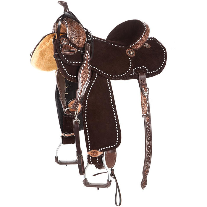 Chocolate Roughout Tooled Swells Lightweight Barrel Saddle