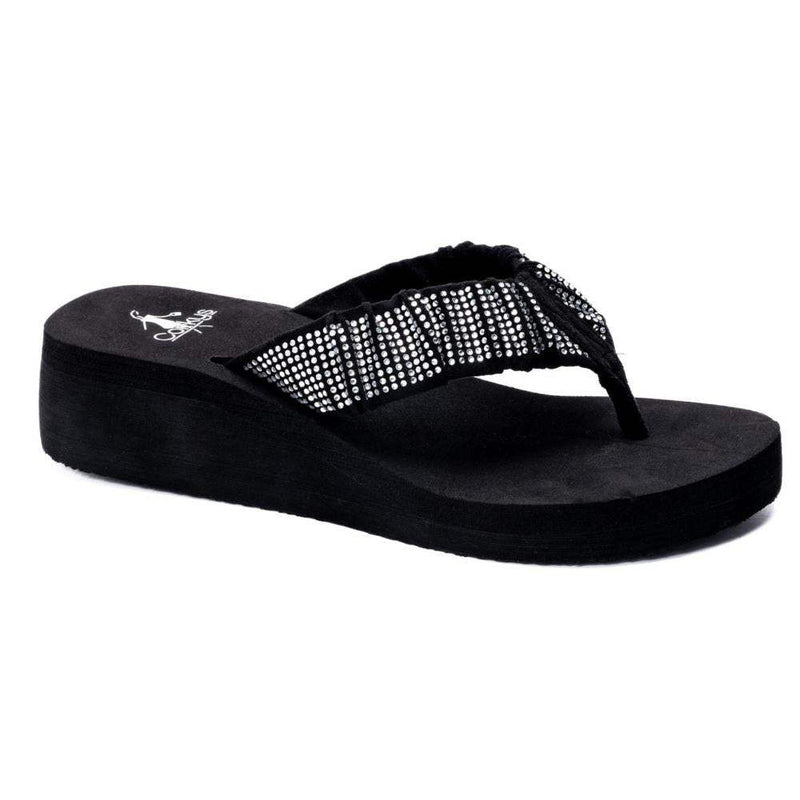 Corkys Footwear Womens Corky Bauble Black Wedge Flip Flops