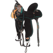 Tomahawk 14.5in Black Roughout with Turquoise Buckstitch Barrel Saddle