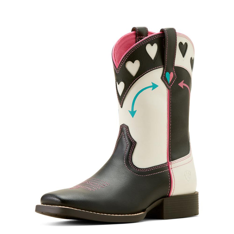 Youth Round Up Hearts Madison Avenue and Classic White Shaft Cowgirl Boot