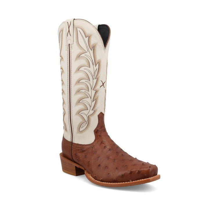 Women's Reserve Chestnut Full Quill Ostrich Vamp 13in White Top Cowboy Boot