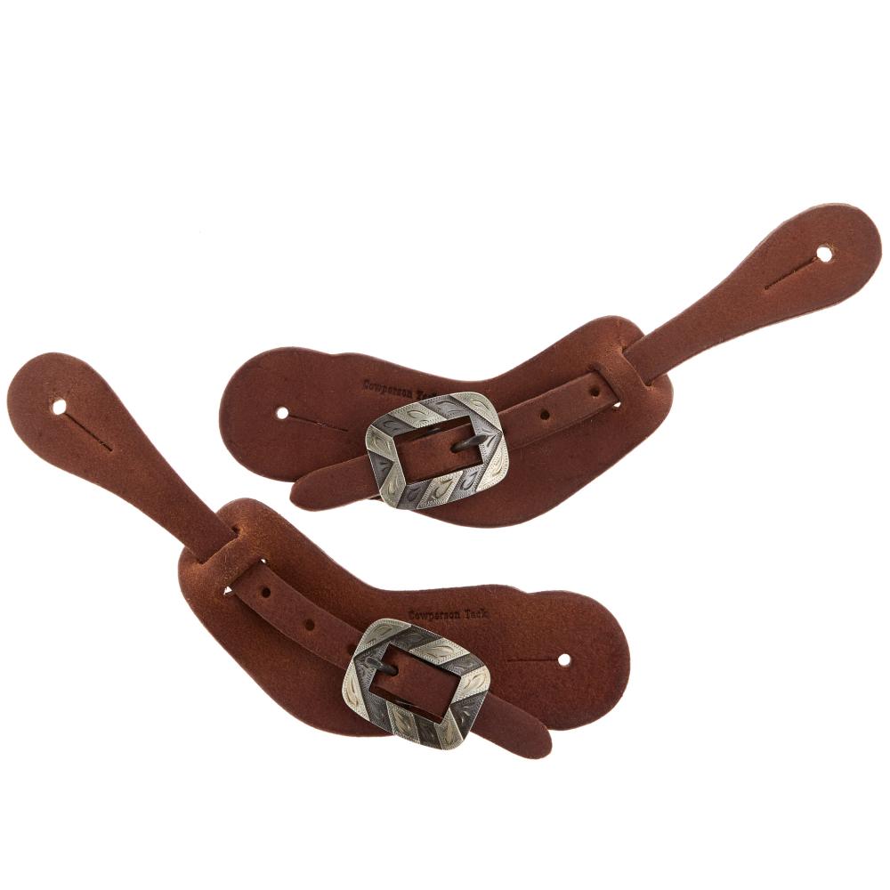 Cowperson Tack Oiled Roughout Mens Spur Straps With Blue Iron Silver B