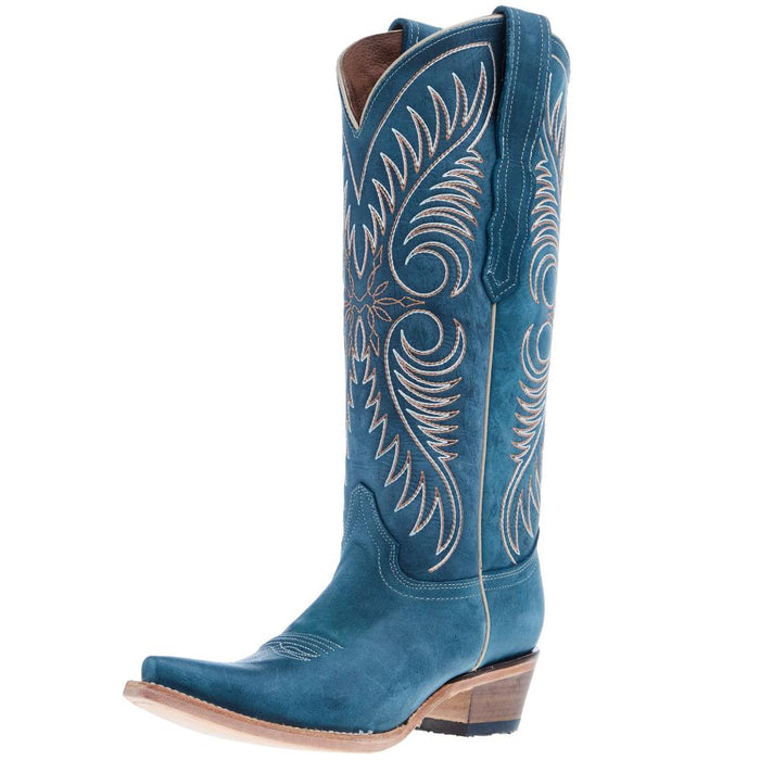 Women`s Distressed Blue Embroidered 14In Top Boot
