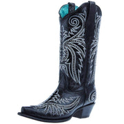 Women`s Black Overlay and Embroidered 13In Top Boot