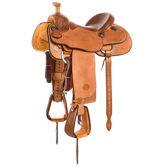 Natural Antique 1/8 Breed Combo Tooled Team Roping Saddle
