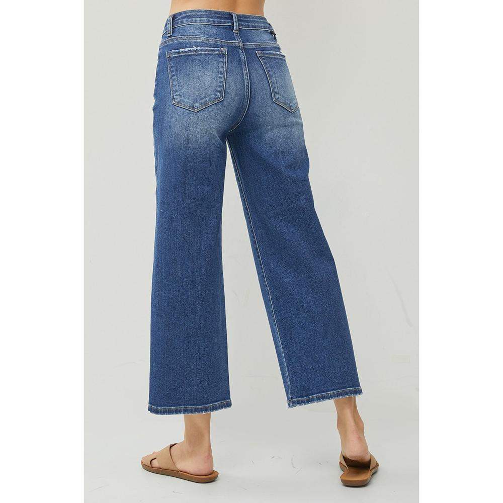 RISEN High Rise Crop Wide Leg Ribbon Detail Jeans