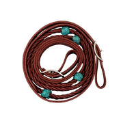 5 Plait Braided Barrel Reins With 4 Turquoise Knots
