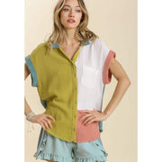 Umgee Usa Inc. Women's Mint and White Gauze Button Top