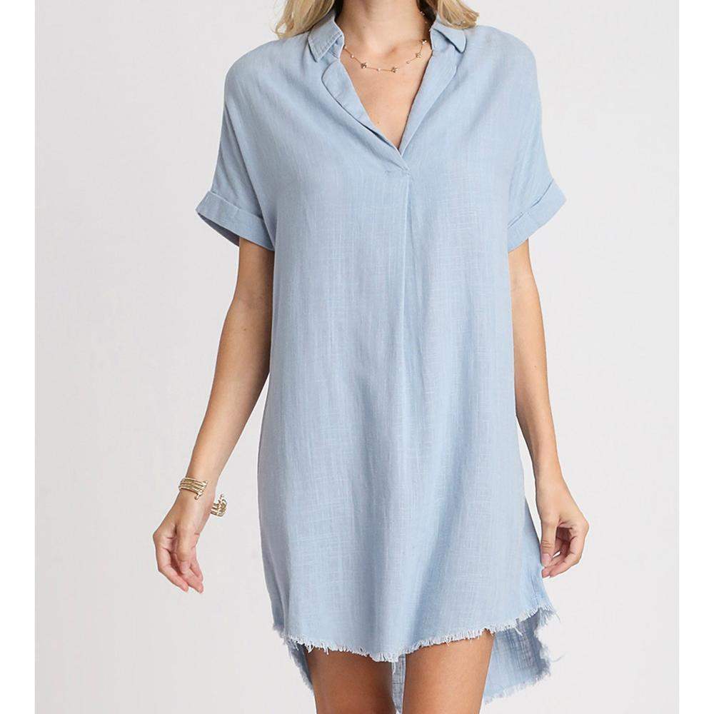 Umgee Usa Inc. Women's Denim Linen Frayed Hem Dress