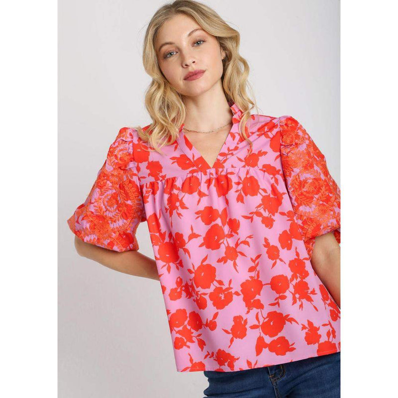 Women's Pink Two Tone Print Top