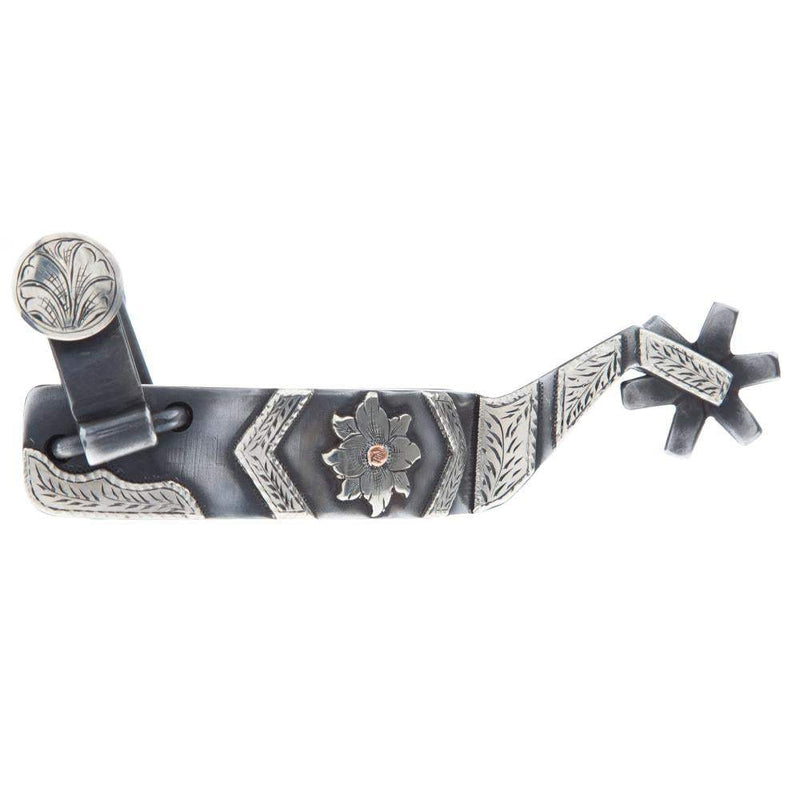 Tooley Bits Spurs Buckles Silver Engraved Floral and Chevron Ladies Cutter Spurs