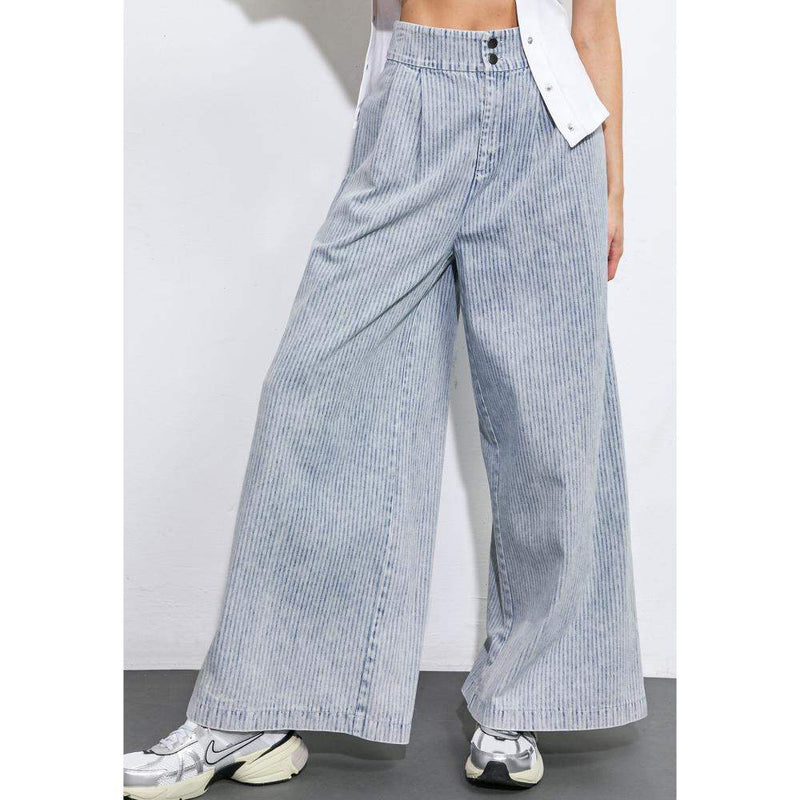 Flying Tomato Women's Denim Striped Wide Leg Pants