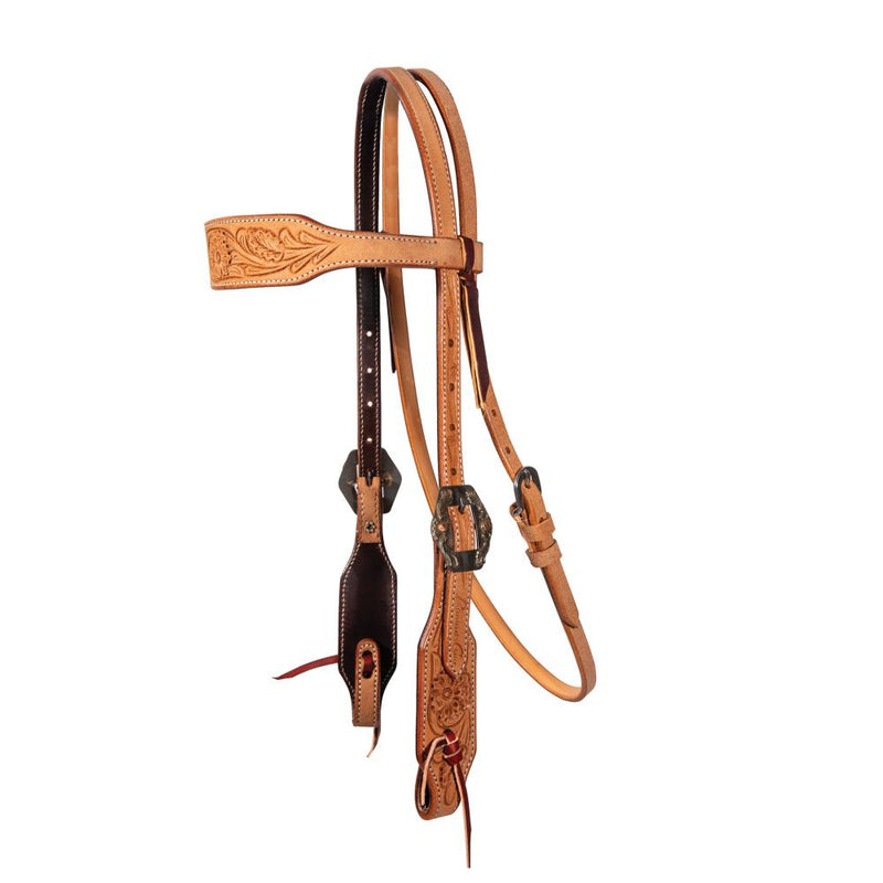 Natural Roughout Floral Browband Headstall