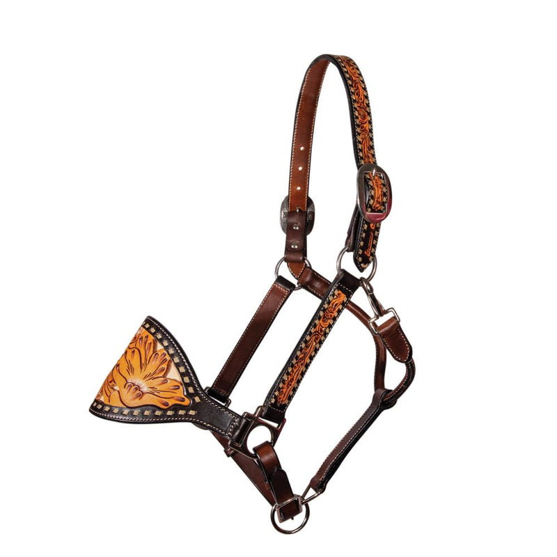 Filigree Buckstitched Leather Bronc Horse Halter