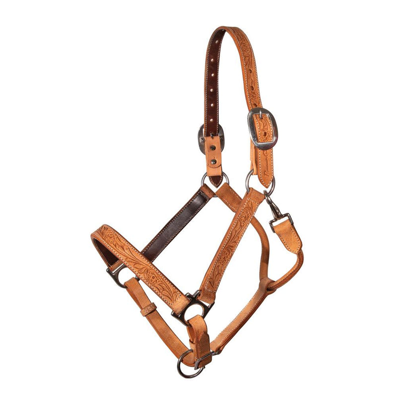 Natural Roughout Floral Leather Horse Halter