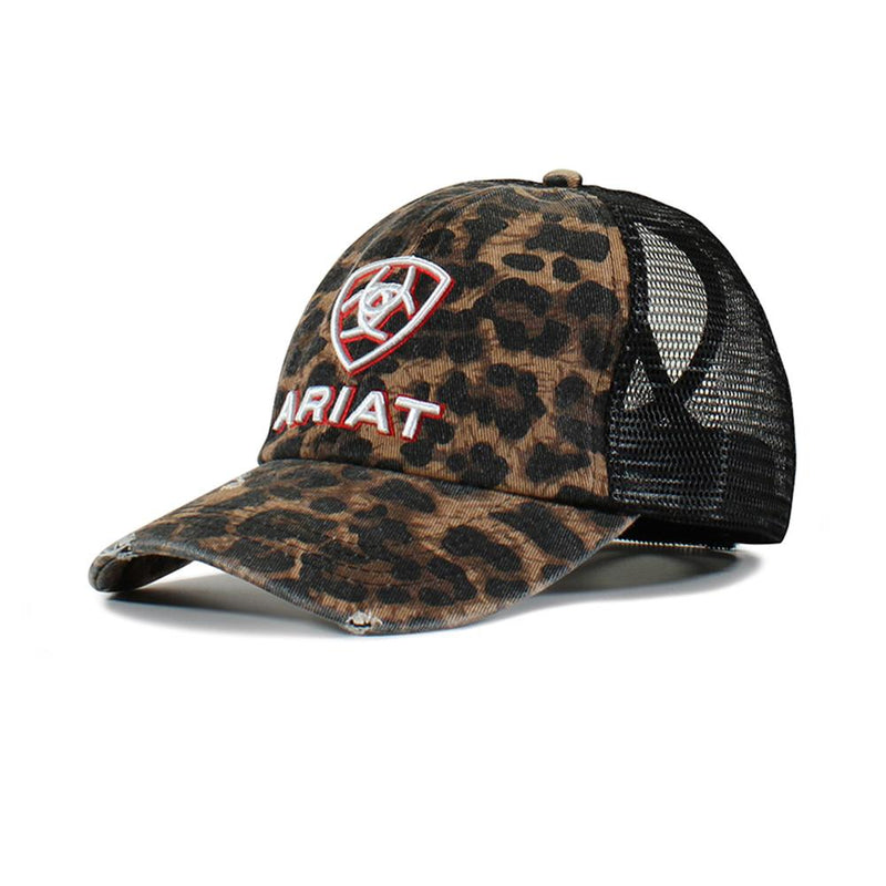 Ariat Embroidered Logo Black Cheetah Ponytail Cap