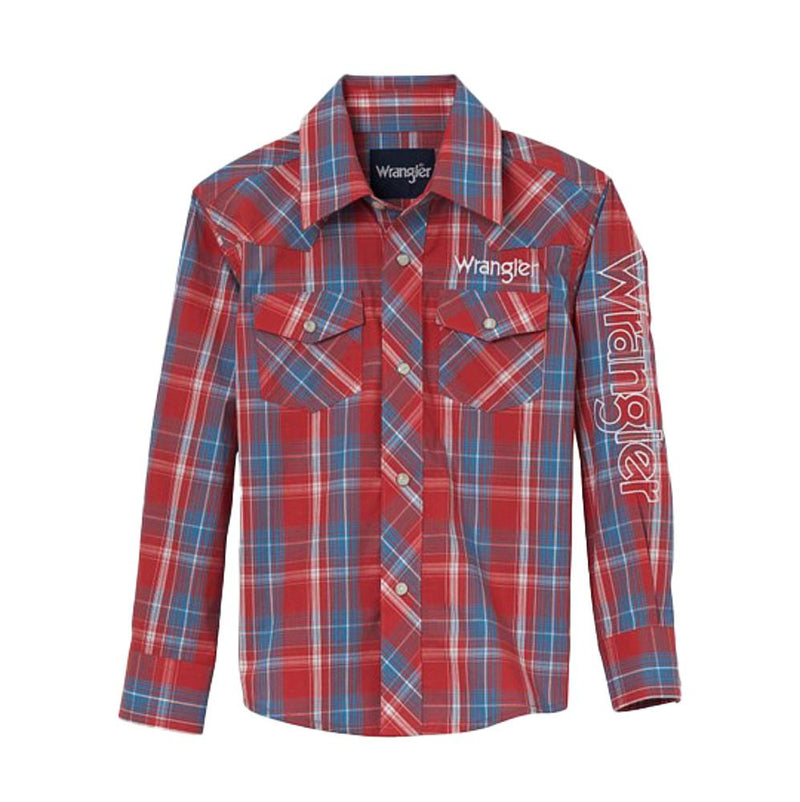 Boy's Red and Blue Plaid Snap Shirt