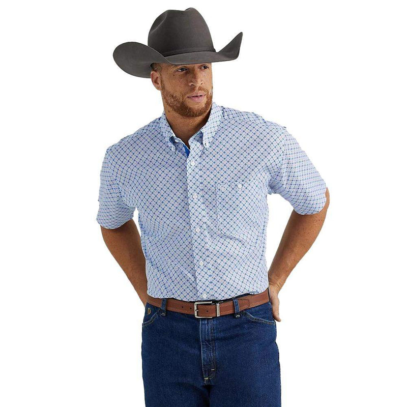 Wrangler Men's George Strait Blue Print Button Down Shirt