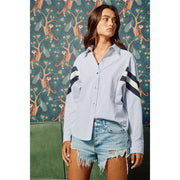 Women's White and Blue Track Sleeve Top