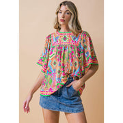 Flying Tomato Women's Green and Pink Print Top