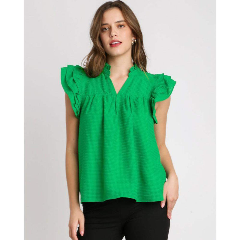 Umgee Usa Inc. Women's Green Ruffle Sleeve Top