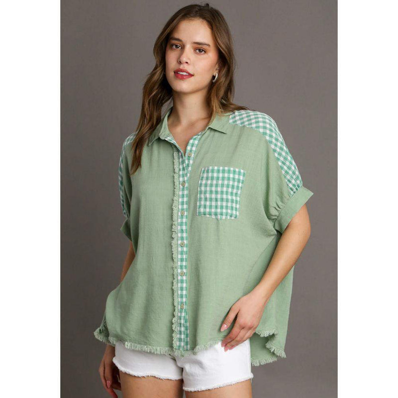 Umgee Usa Inc. Women's Sage Linen Fray Detail Top