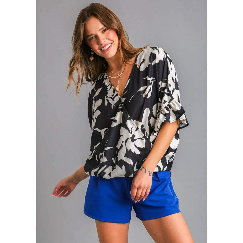 Umgee Usa Inc. Women's Floral Print Black Top