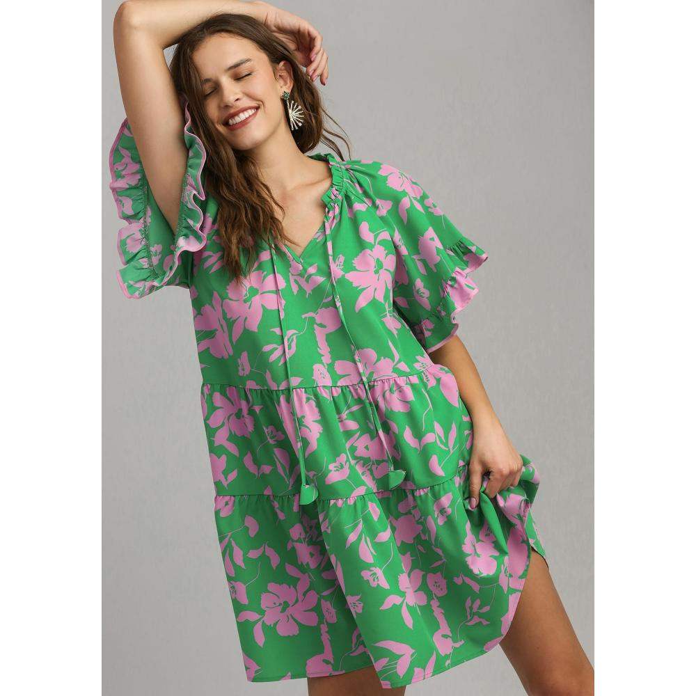 Umgee Usa Inc. Women's Green Two Tone Floral Dress