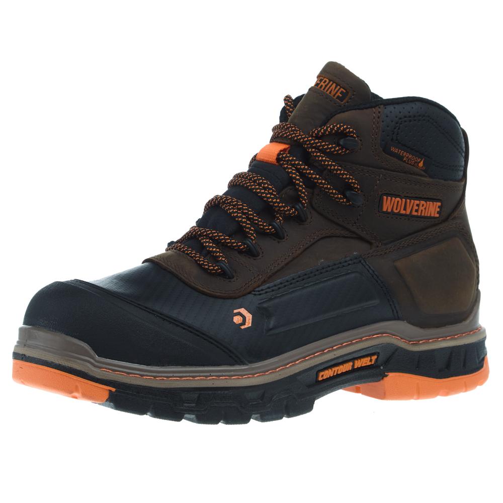 ウメ Wolverine Men`s Overpass 6In Mid WP Composite Toe Brown Work Boot