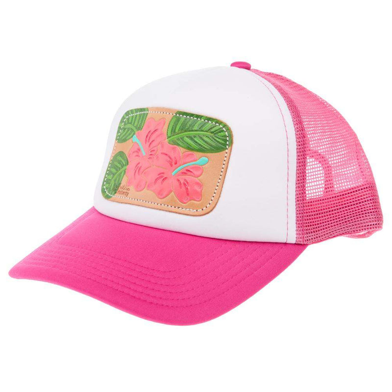 White and Fuchsia Pink Hibiscus Cap
