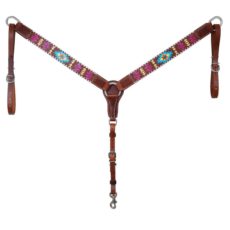 Painted Aztec and Silver Whipstitch Breast Collar