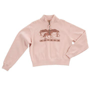 The Whole Herd Women's Cowgirl Rides Away Blush Quarter Zip Pullover