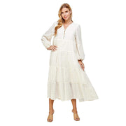 See And Be Seen Women's Cream Eyelet Lace Tiered Dress