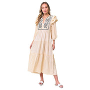 See And Be Seen Women's Cream Embroidery Midi Dress