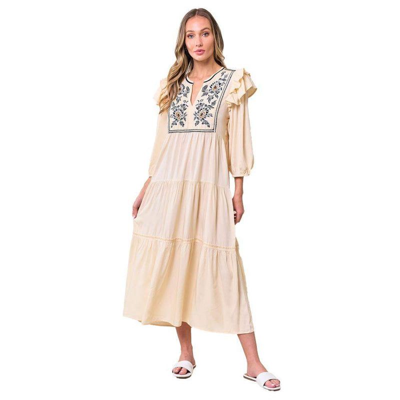 See And Be Seen Women's Cream Embroidery Midi Dress