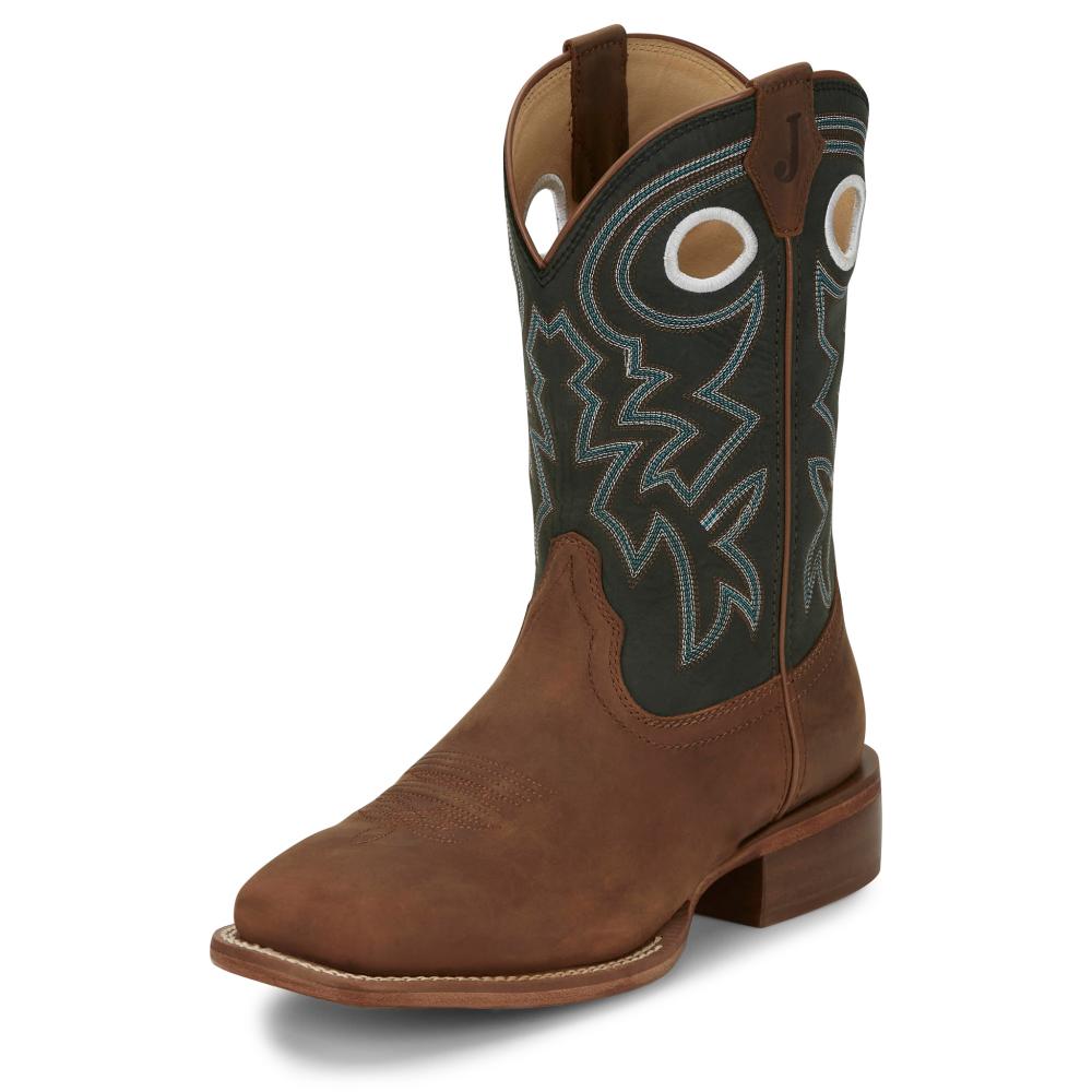 Justin Boot Company Mens Frontier Tuf Brown Vamp 11in Green Cowhide To
