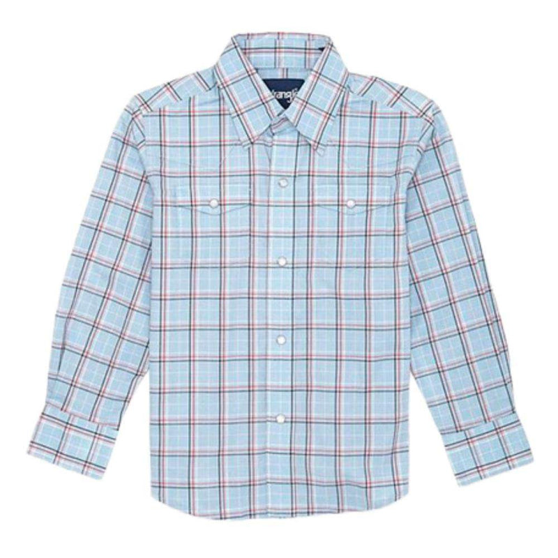 Boy's Blue Plaid Wrinkle Resist Snap Shirt
