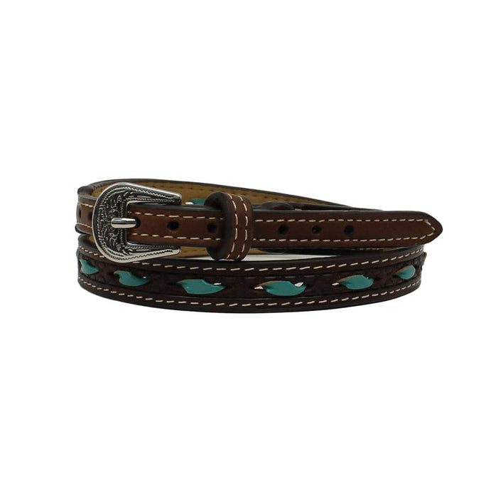 M+F Dark Brown with Turquoise Rawhide Lacing 1/2 in. Hat Band