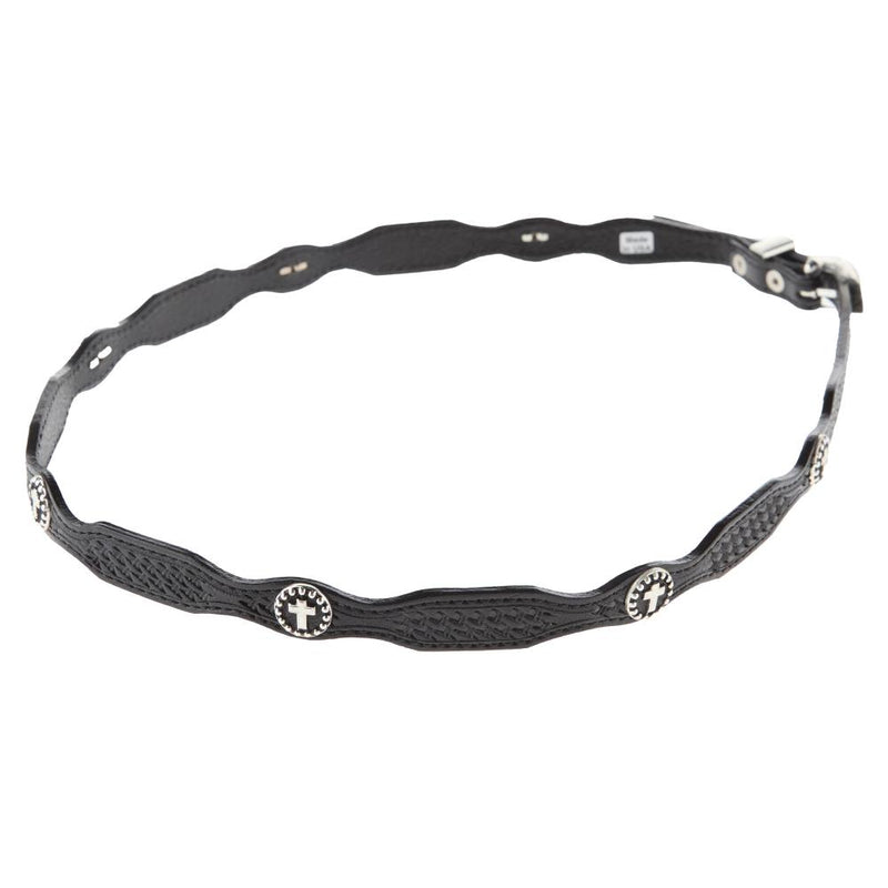 Black Tapered Cross Concho Leather Hat Band