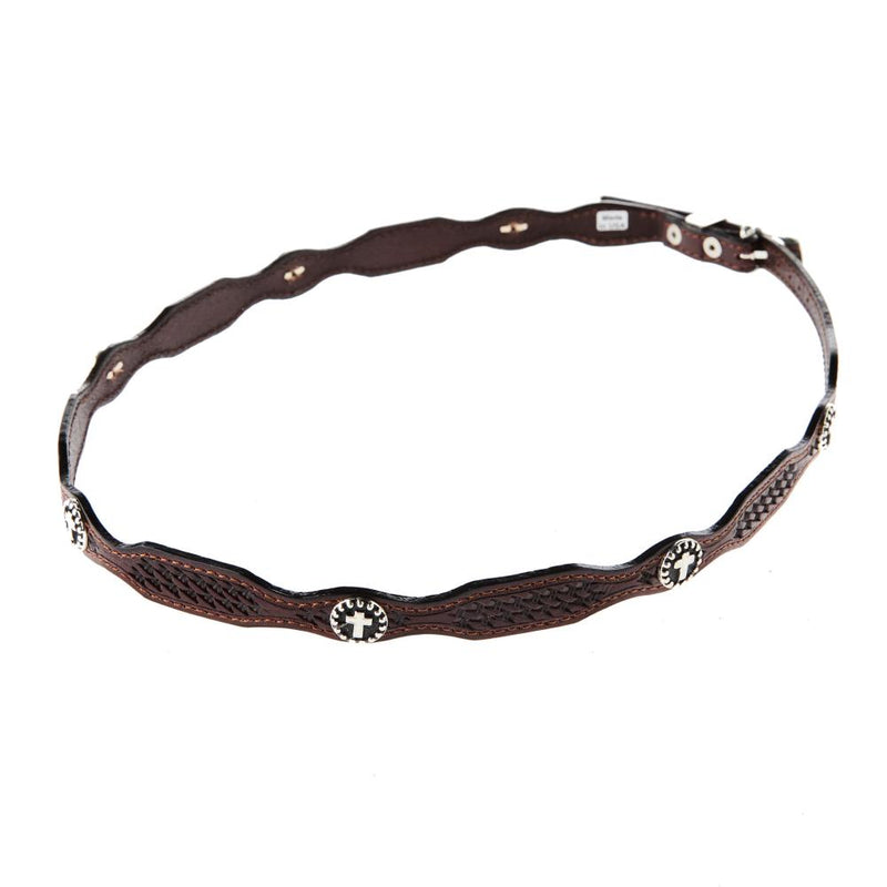 Brown Tapered Cross Concho Leather Hat Band