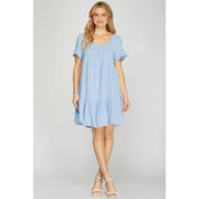 She & Sky Women's Blue Tiered Dress