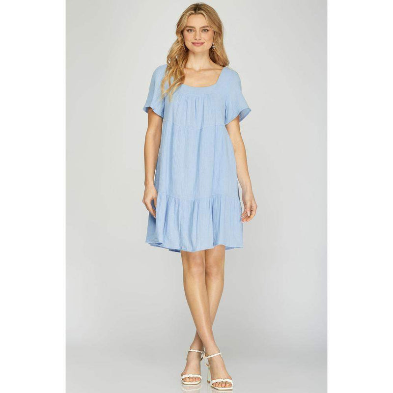 She & Sky Women's Blue Tiered Dress