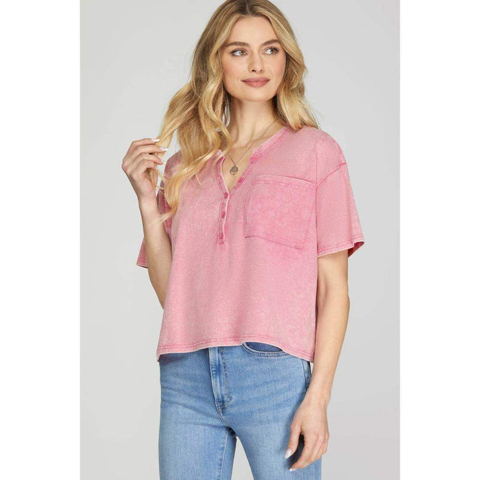 She & Sky Women's Pink Wash Button Top