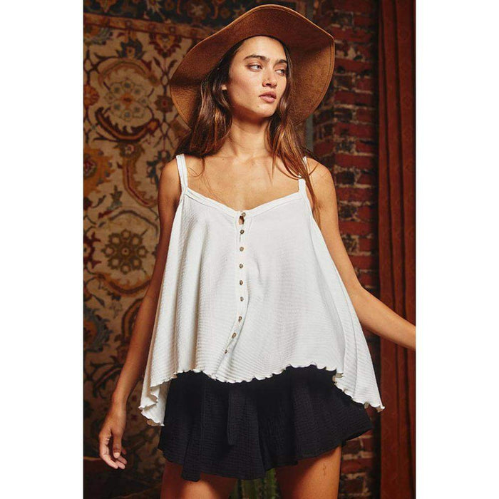 Women's Off White Button Up Tank Top
