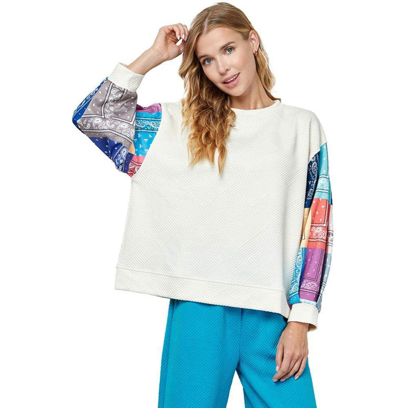 See And Be Seen Women's Cream Patch Print Sleeve Top
