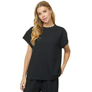 See And Be Seen Women's Black Textured Short Sleeve Top