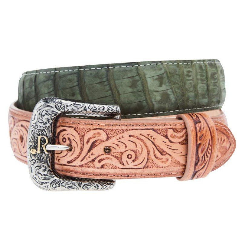 R Watson Boots Men's Nubuck Suede Olive Caiman Belt