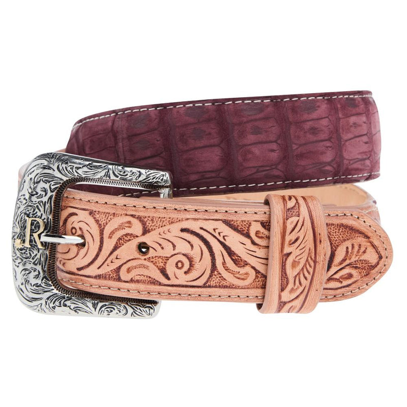 Men's Nubuck Suede Rhubarb Caiman Belt